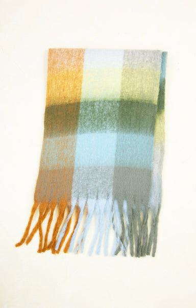 Plaid scarf with colorful pattern on a white background
