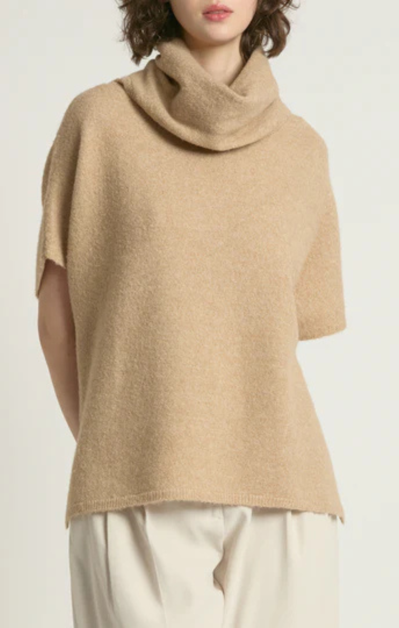 Shop At Grace, Flowy Neck Vest, camel, short sleeves, cowl neck