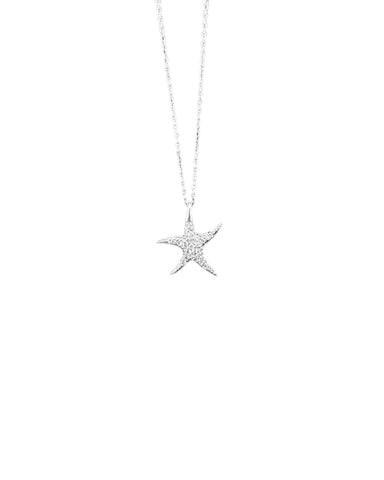 FULL CRYSTAL STARFISH NECKLACE- medium starfish pendant, completely crystals, silver chain