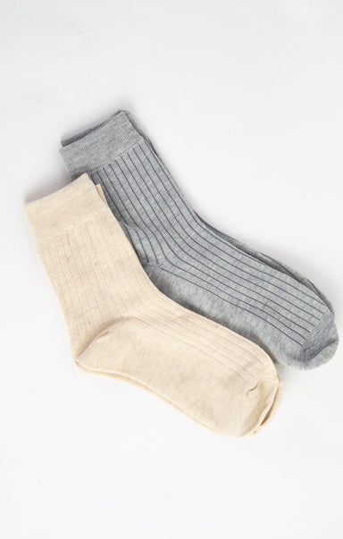 GRACE SIGNATURE SOCKS 2 PACK-ankle height,charcoal brown,heather grey oatmeal,solid pattern