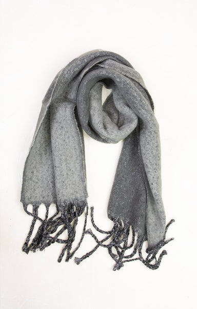 Gray scarf with fringes on a white background