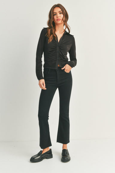 HIGH RISE TONAL CROPPED FLARE-black,cropped,flare bottom,front and back pockets,zipper