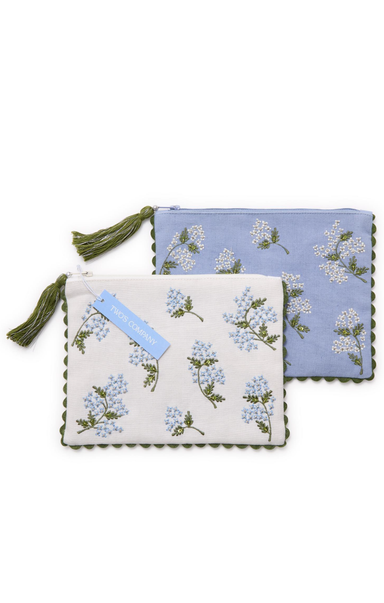 Two pouches with floral patterns on a white background