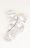 Pair of fluffy socks on a white background