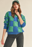 INAYA CHECKERED SWEATER-blue,green,checkered,long sleeve,round neck,sweater