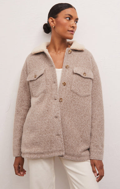 JORDAN JACKET - Tan, Fuzzy, Front Buttons, Collared Jacket, Front Pockets
