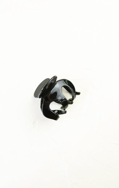 Black metal clip on a white background