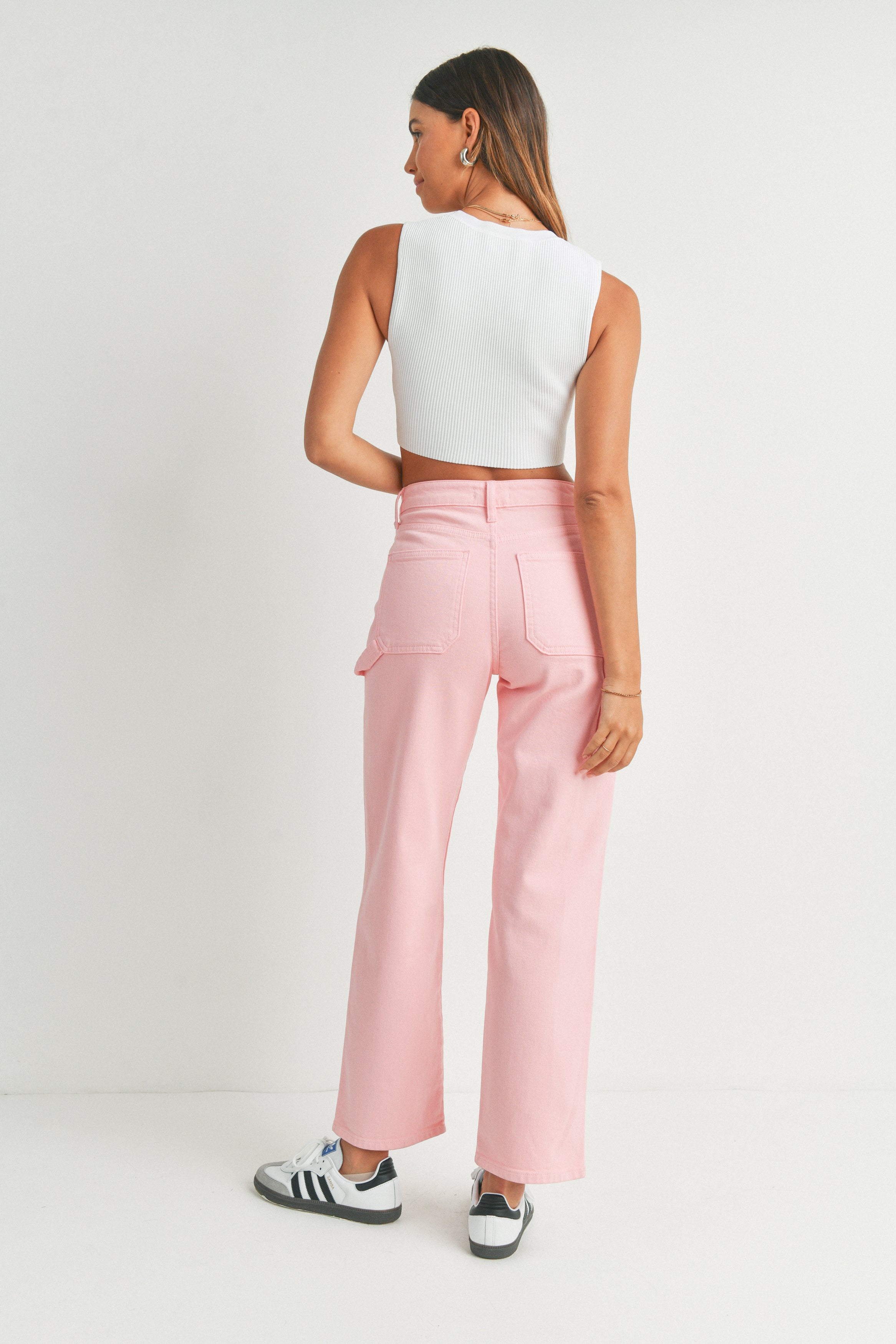 CARPENTER JEAN-pink lemonade,big front pockets,losse fit,cropped,high waisted