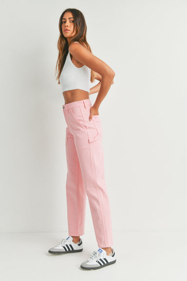 CARPENTER JEAN-pink lemonade,big front pockets,losse fit,cropped,high waisted