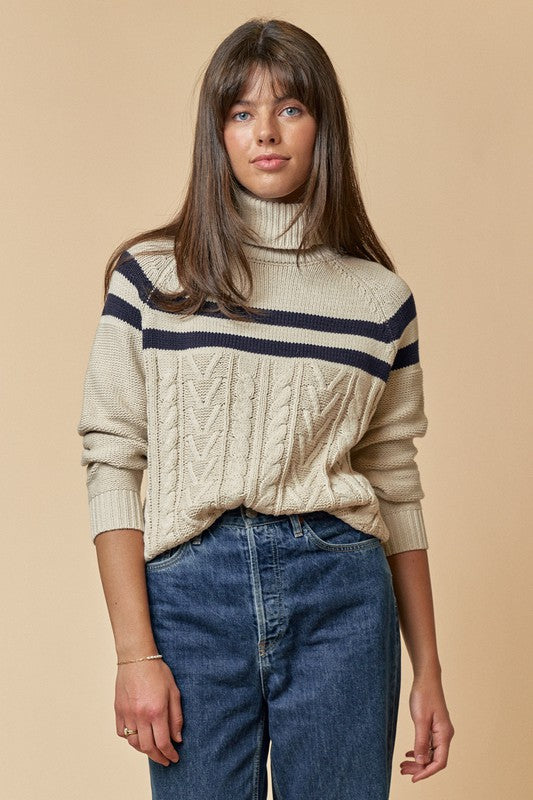 Lesli Stripe Cable Knit Sweater -  ShopatGrace.com