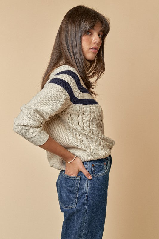 Lesli Stripe Cable Knit Sweater -  ShopatGrace.com