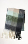 Plaid scarf with fringes on a white background