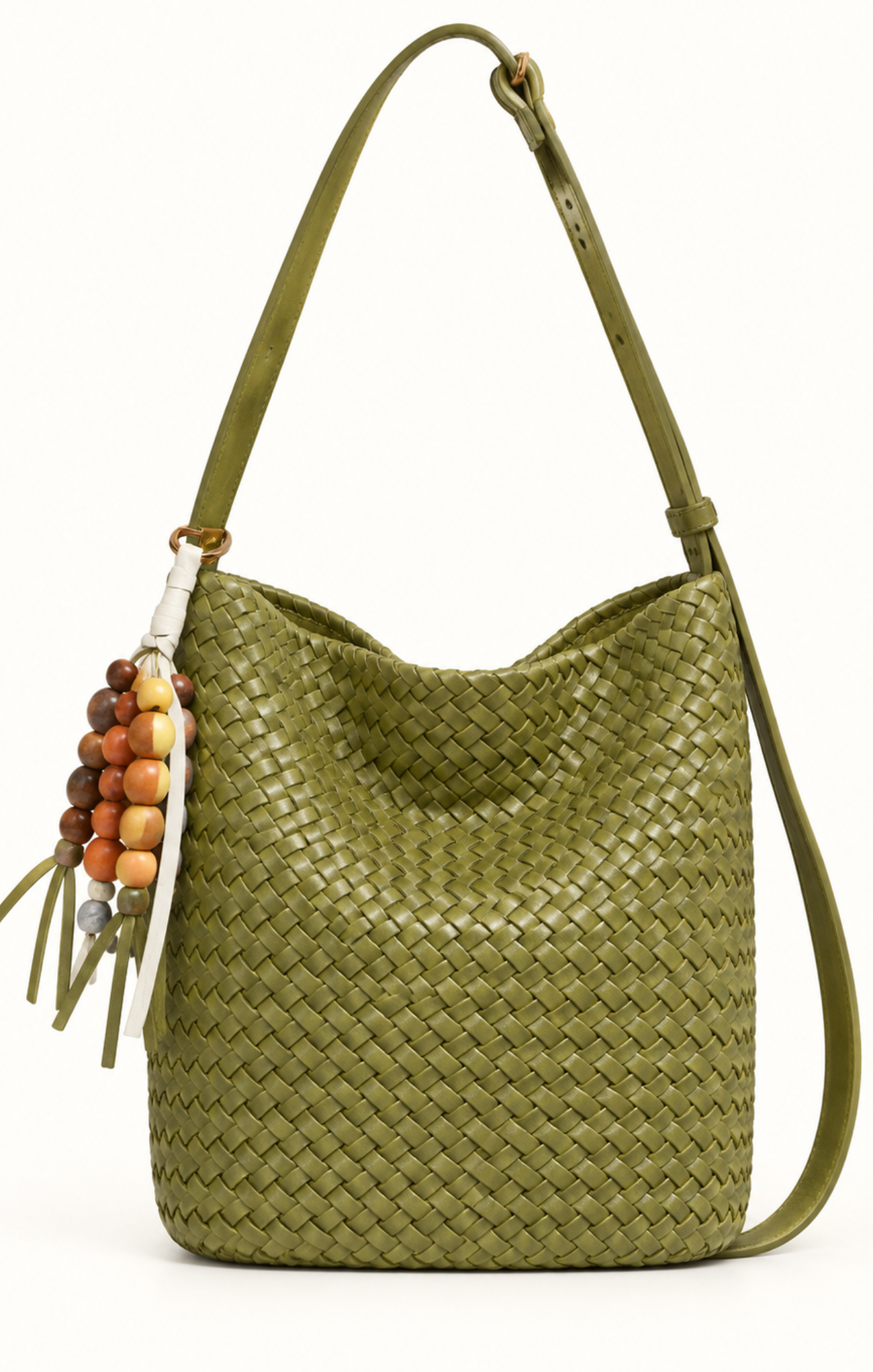 Lola Matcha Green Beaded Bucket Bag