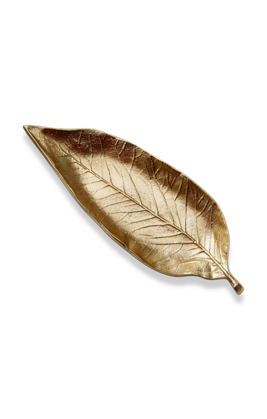Gold leaf-shaped decorative item on a white background