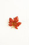 Red glittery leaf brooch on a white background