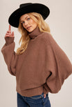 MARIA BATWING RIBBED SWEATER-mocha,ribbed material,turtleneck,long sleeve,batwing sleeve