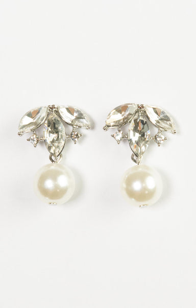 MARQUISE & PEARL DANGLE EARRINGS-silver,gold,pearl dangle detail,stud backing