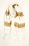 Plaid scarf with brown and beige stripes on a light background