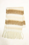 Striped scarf with brown and beige tones on a white background