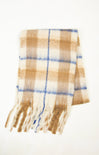 Plaid scarf with fringes on a white background