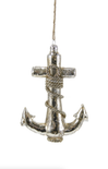 Decorative silver anchor with rope on a white background