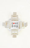 Decorative clip with 'Love Bird' text and heart symbol on a white background
