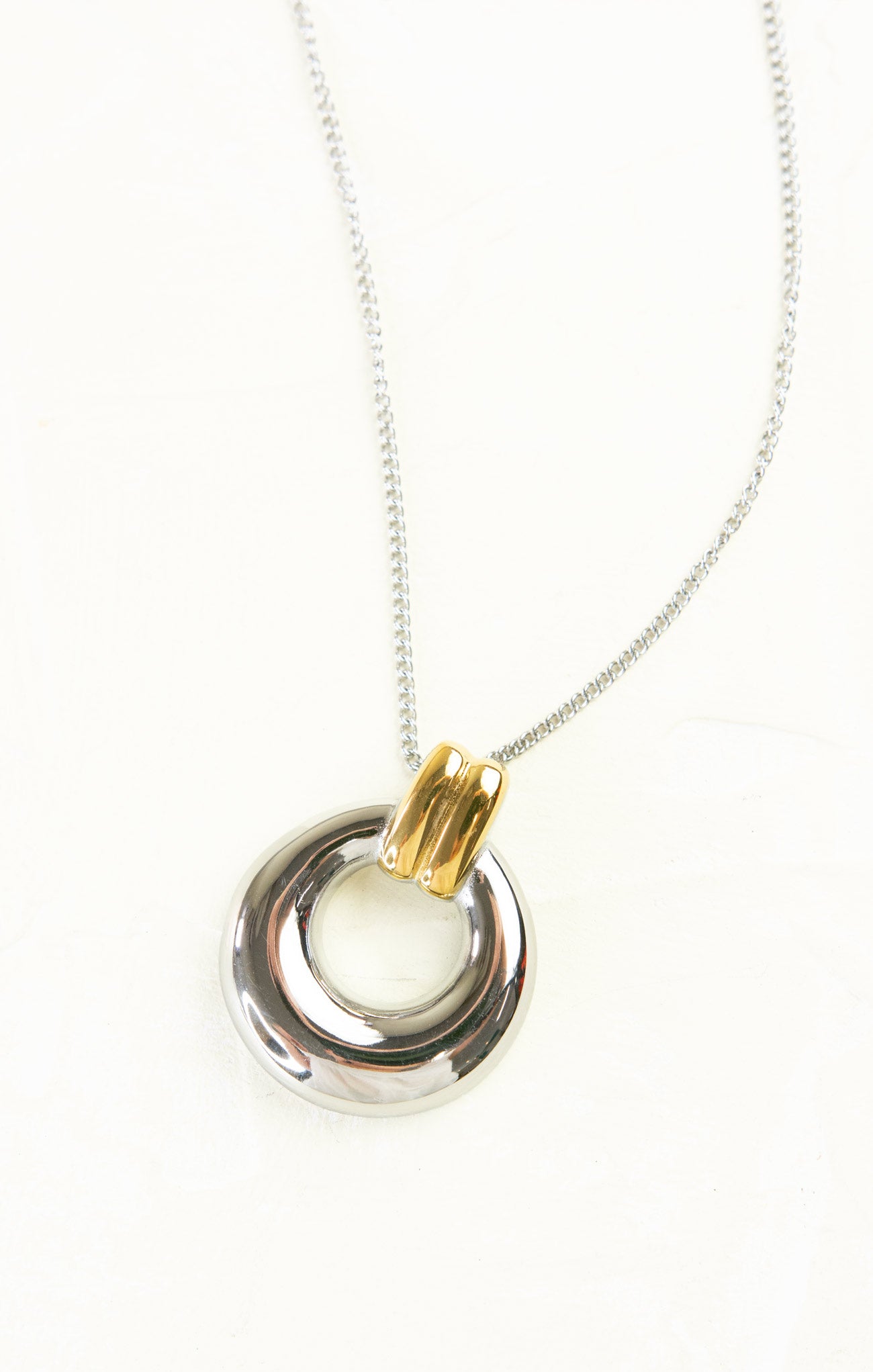 Mixed Metal Circle Pendant Necklace