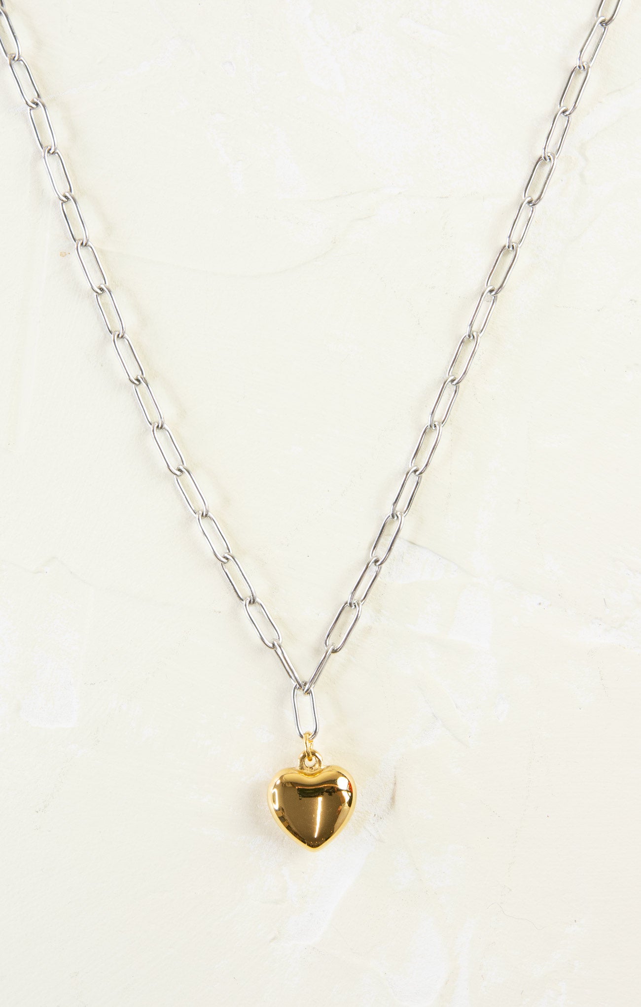 Mixed Metal Paperclip Heart Necklace