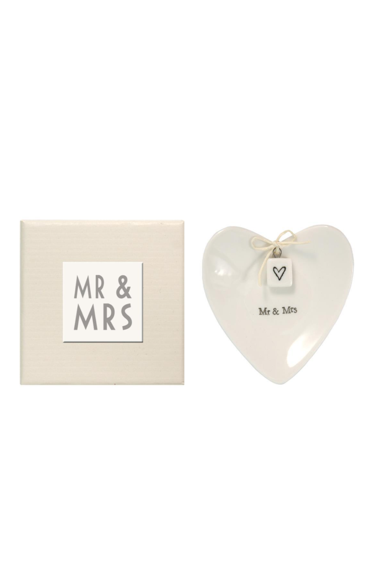 Heart-shaped decorative item with 'Mr & Mrs' text on a white background