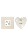 Heart-shaped decorative item with 'Mr & Mrs' text on a white background