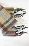 MULTI STRIPE COZY SCARF W/ FRINGE-beige,ivory,navy,plaid pattern,tassel ends,long scarf