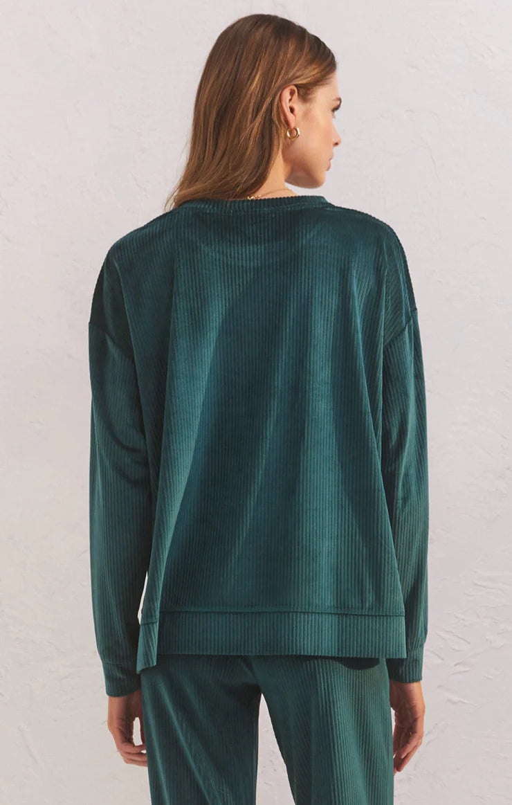NIGHT IN VELOUR LS TOP-rich pine,velour top,long sleeve,round neck,pajama top