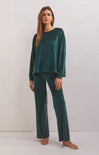 NIGHT IN VELOUR LS TOP-rich pine,velour top,long sleeve,round neck,pajama top
