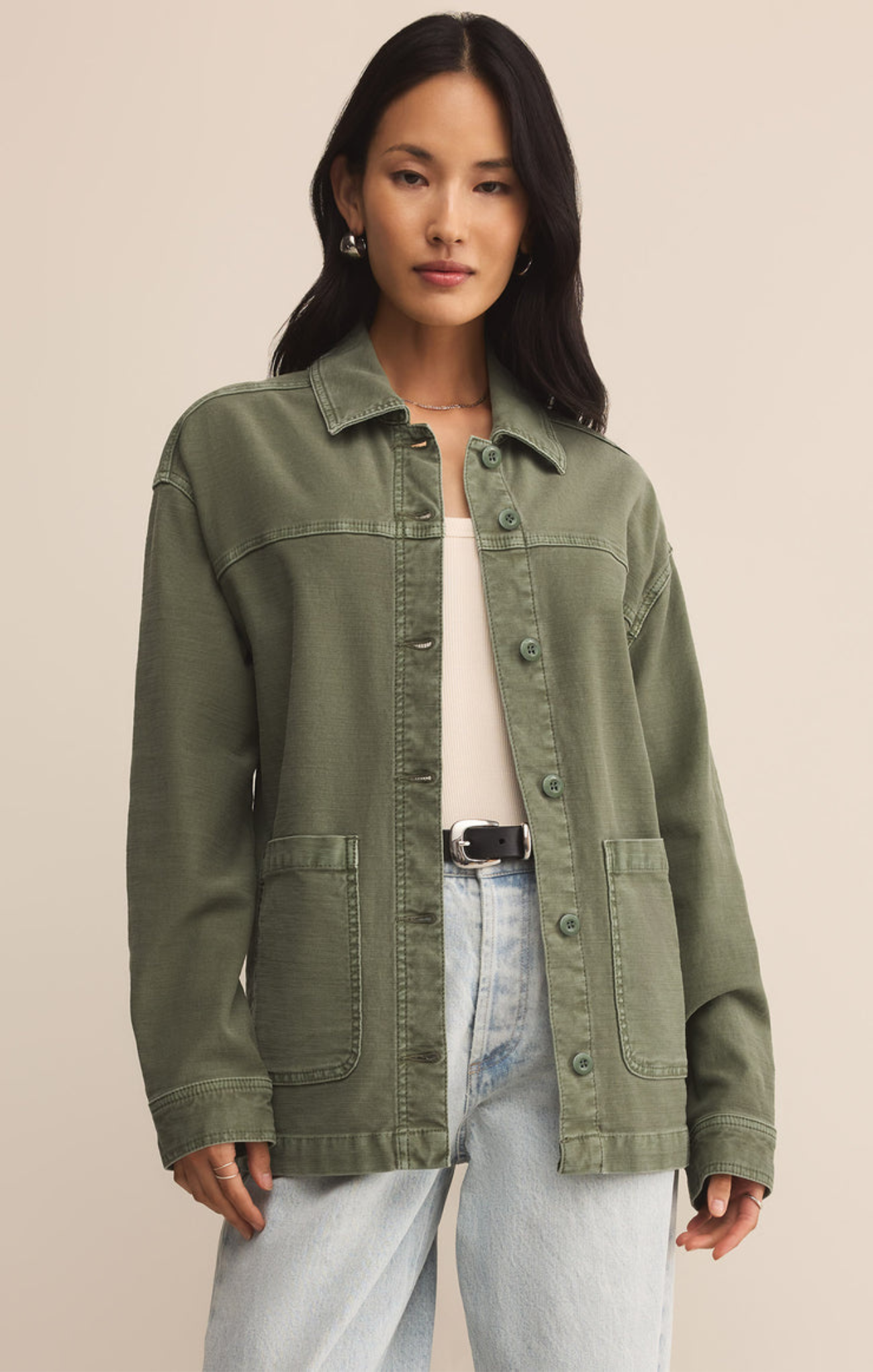 Shop At Grace, On The Road Relaxed Chore Jacket, hunter green