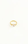 Gold ring with a pearl on a white background