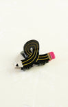 Black and gold ribbon with pink end on a white background