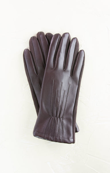 Pair of dark brown leather gloves on a white background