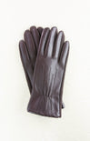 Pair of dark brown leather gloves on a white background