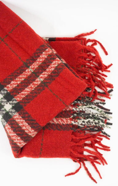 PLAID CHUNKY LONG SCARF-red,beige,olive,plaid,long scarf,tassel ends