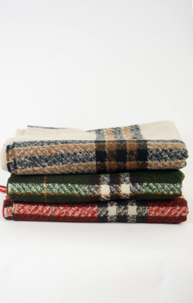 PLAID CHUNKY LONG SCARF-red,beige,olive,plaid,long scarf,tassel ends