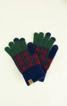 Pair of green and blue plaid gloves on a white background