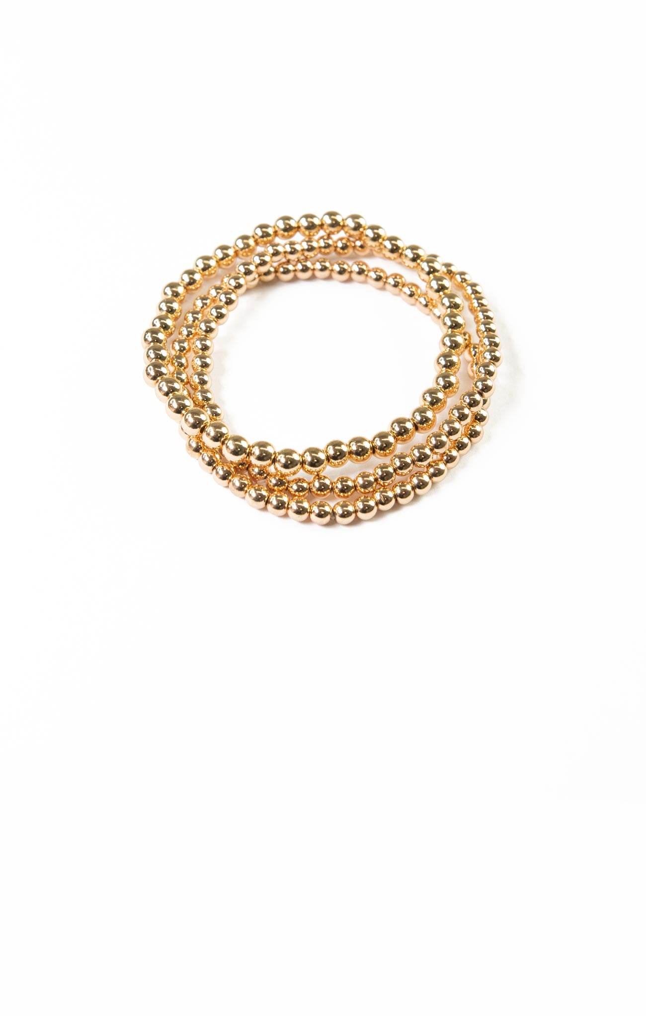 PLAIN BEADED BRACELET SET-gold,silver,three bracelet set,beaded,different sized bracelet strands,stretch