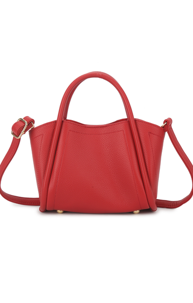 red shoulder bag on white background 