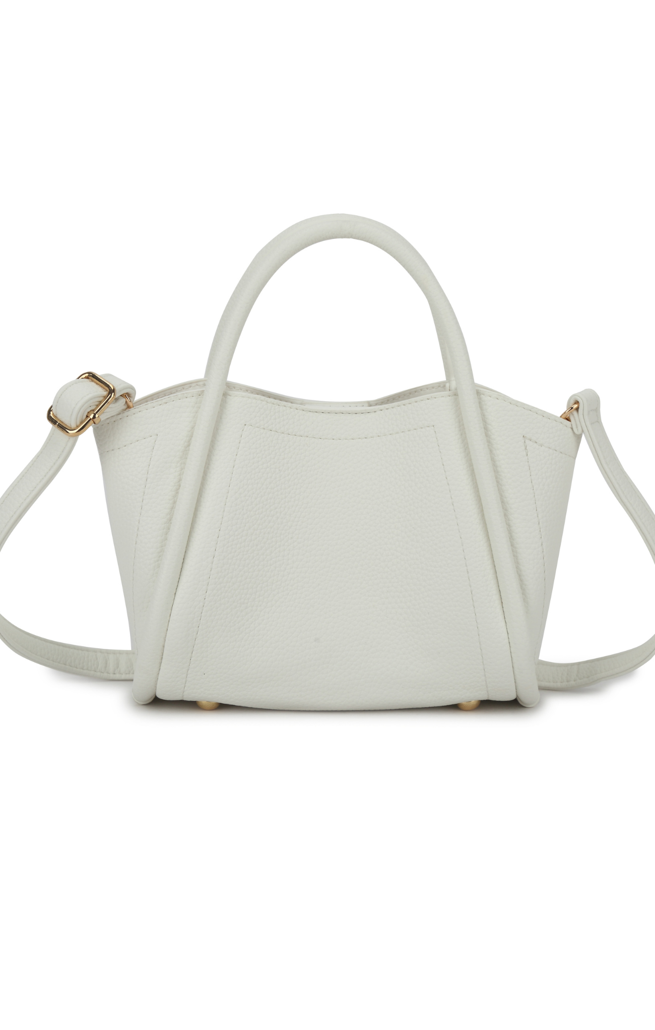 White handbag with a strap on a white background