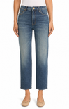 Person wearing blue jeans on a white background
