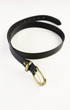 Black belt with a gold buckle on a white background