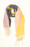 Multicolored scarf with fringes on a white background