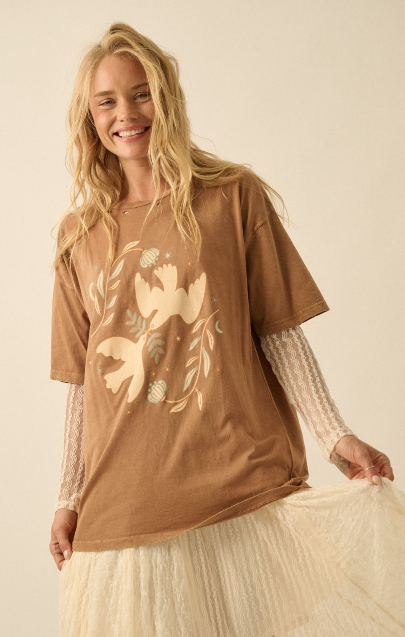 Shop At grace, sadie doves graphic tee, toffee, short sleeve oversized tee