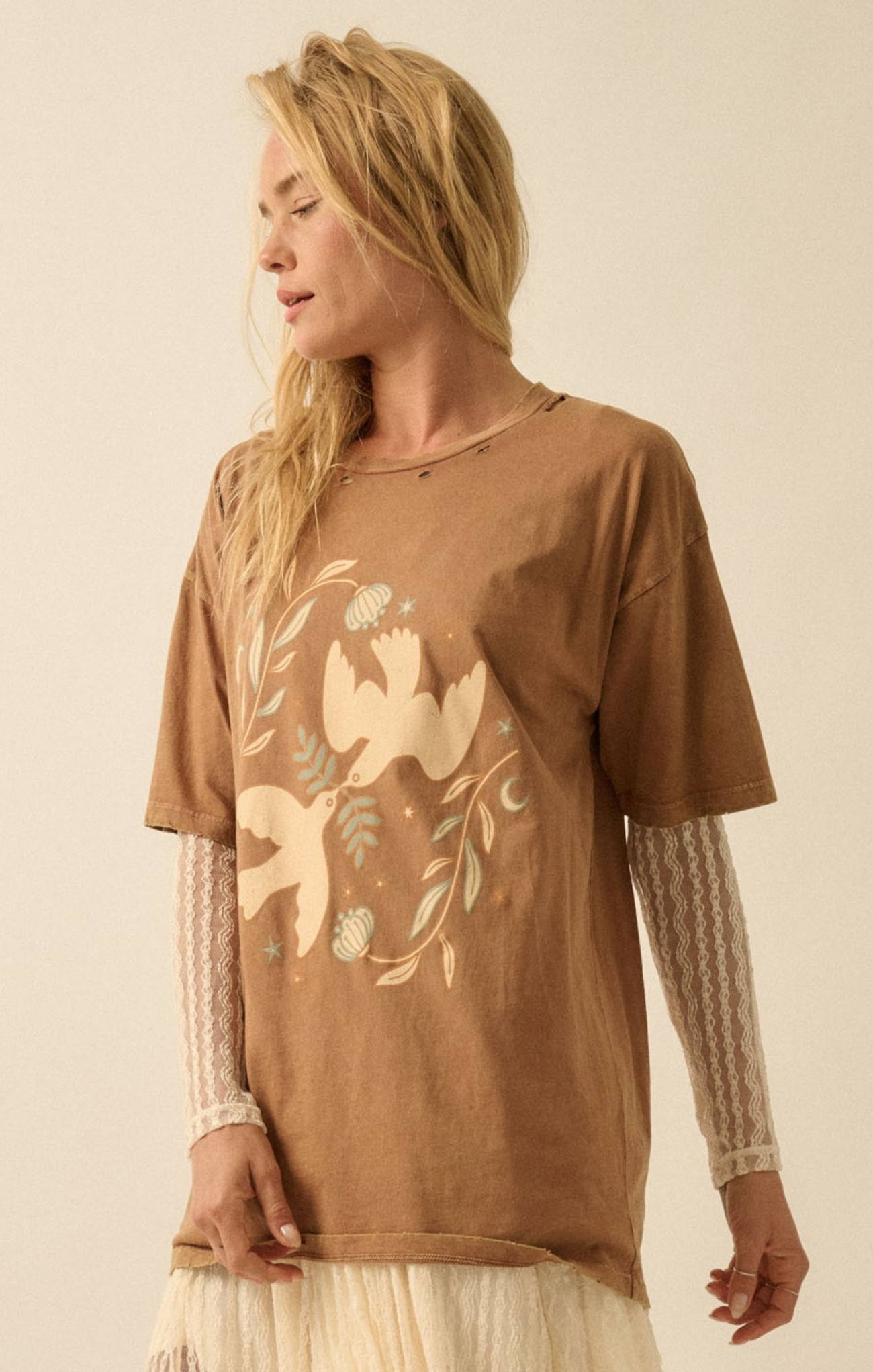 Shop At grace, sadie doves graphic tee, toffee, short sleeve oversized tee