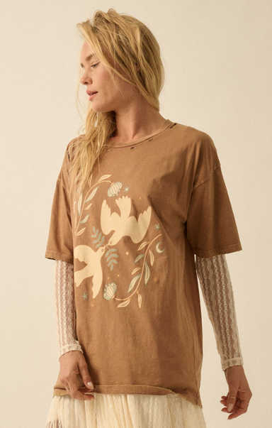Shop At grace, sadie doves graphic tee, toffee, short sleeve oversized tee